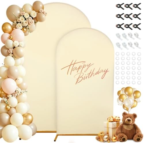 7.2FT, 6FT Beige Spandex Arch Backdrop Stand Covers Set of 2 by Dexpinzo
