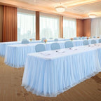 6 Pack Baby Blue Tablecloth for 8 Foot Rectangle Tables Tulle Table Skirt - Image 6