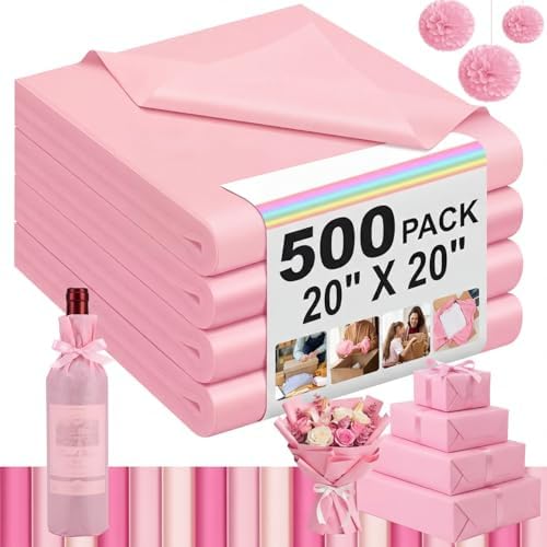 500 Sheets Blush Pink Tissue Paper Bulk 20 x 20 Inch for Fall Wedding Gifts by Qilery