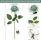 48 PCS Dusty Green Roses Artificial Flowers, Silk - Image 2