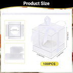 EUSOAR Clear Cupcake Boxes Individual, 100 Pcs 3.5 Inch Silver Transparent Dessert Pastry Muffin Cupcake Containers with Ribbon, Muffins Gift Holder Mini Cake Carrier for Wedding Party Favor Bakery - Image 2