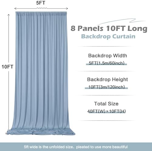 40ft×10ft Wrinkle Free Dusty Blue Backdrop Curtain for Parties, 8 Panels 5×10 ft Soft Silky Polyester Photo Backdrop Drapes for Wedding Birthday Baby Shower Photography Home Decor - Image 6