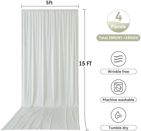 20ftx15ft Ivory Backdrop Curtains for Parties, Wrinkle Free Polyester Ivory Photo Backdrop Drapes 4 Panels 15 ft Long Back Drop Cloth Drapery for Wedding Birthday Photography Background Curtains - Image 6