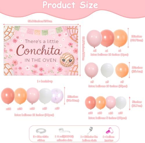 ZestZing Concha Baby Shower Decorations Conchita Baby Shower Backdrop Mexican Sweet Bread Balloon Garland Arch Kit for Fiesta Cinco De Mayo Party Supplies Dessert Table Photo Prop, 4.9 X 3.3 Ft - Image 2