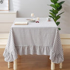 Grey White Gingham Ruffle Table Cloth Rectangular 102"x60" by KMASANIJI