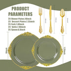 125PCS Sage Green and Gold Plastic Plates for Wedding and Party - Image 6