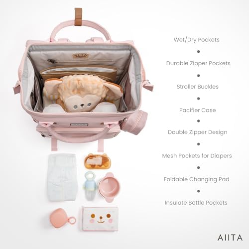 Diaper Bag Backpack, Multifunction Diaper Bag with Changing Pad, Baby Diaper Bags for Boys Girls, Stylish Large Capacity Travel Backpack for Moms Dads, Baby Shower Gifts,Unisex – Pink - Image 4