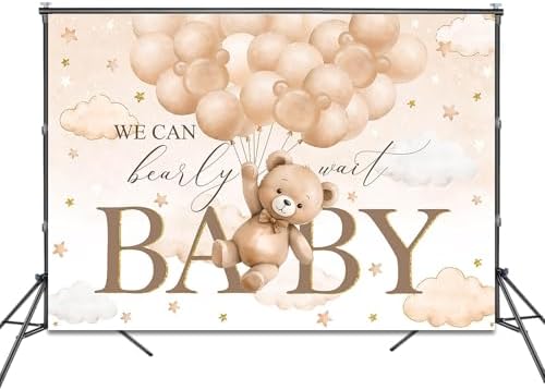 Bear Baby Shower Backdrop We Can Bearly Wait Party Decorations Background for Boy Bear Theme Baby Shower Banner Photo Booth Prop (Brown, 10x7ft) - Image 2