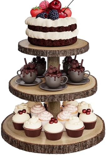 Wood Cupcake Stand, 3 Tier Cupcake Tower, Large Rustic Cake Display Holder by SANYOUNG