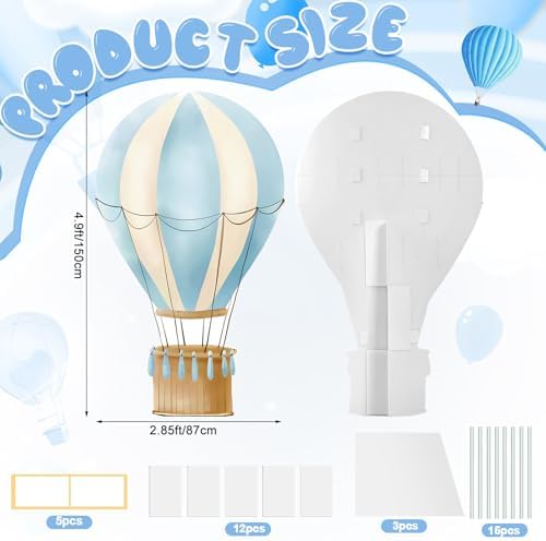 2.9 ft x 4.9 ft Hot Air Balloon Baby Shower Decorations, Large Blue Hot Air Shaped Cardboard Cutout, Life-Size Standup Photo Booth Props for Birthday Party Celebration Backdrops Decor - Image 2