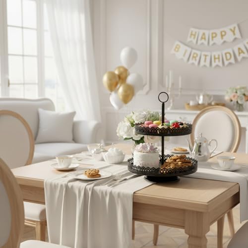 8 Pcs Cake Stands Set Metal Dessert Table Display Tiered Cupcake Holder Candy Donut Fruit Plate Cake Serving Tray with Handle Treats Serving Tower for Wedding Birthday Party Decorations (Black) - Image 5