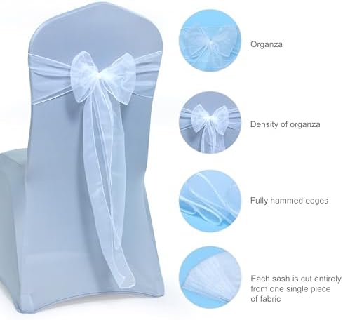 MDS Pack of 150 Organza Chair Sashes for Wedding & Event Décor – White - Image 6