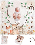KooKooBaby Baby Monthly Milestone Blanket - 47x47 Premium Fleece Milestone Blanket for Baby Girl and Boy - Woodland Animals Monthly Baby Milestone Photo Background with Felt Circle Marker by KooKooBaby