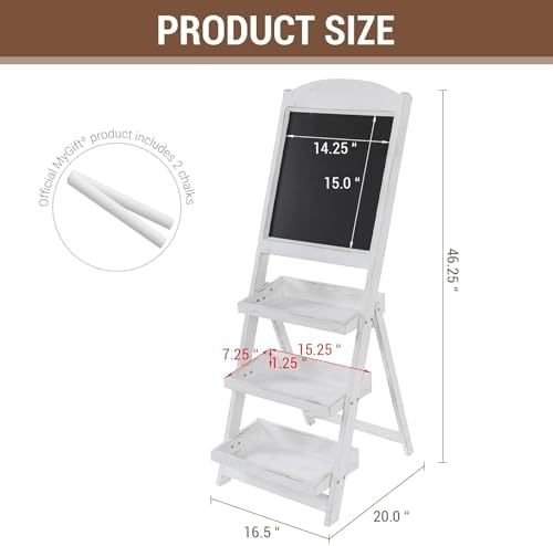 MyGift Vintage White Wood Chalkboard Easel with 3 Tier Display Shelves - Image 3