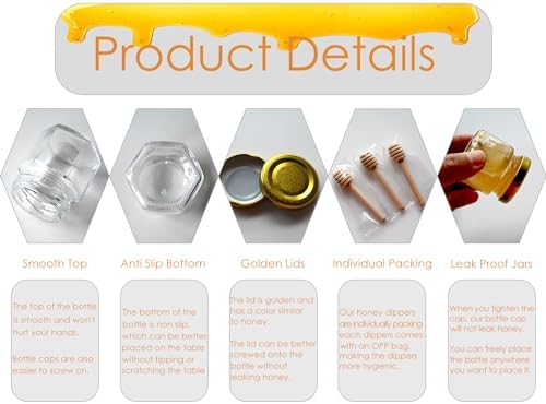 Adabocute Honey Pot, Glass Honey Jars, Mini Glass Jars 2oz 30 Pack - Image 6
