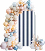 Strip Spandex Arch Backdrop Cover 6.6FT for Balloon Garland Farmhouse Strip Navy Blue Double-Sided Chiara Backdrop Stand Cover Elastic Fitted Fabric Background for Birthday Party Baby Shower Decor - Image 2