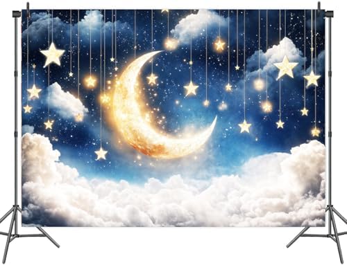 15x10ft Newborn Maternity Backdrop Moon Stars Clouds Twinkle Star Blue Starry Sky Photography Background Cute Baby Shower Birthday Party Kids Girl Art Photo Booth Prop Decorations Wall Decor - Image 3