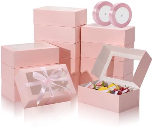 COTOPHER 30Pcs Cookie Boxes with Ribbons, 9x6x3 Inch Pink Bakery Boxes by COTOPHER