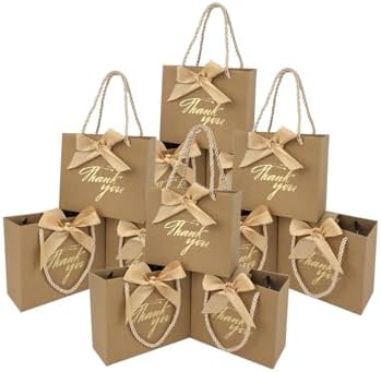 TKSBAG 50 Pack Small Thank You Gift Bags with Handles, 5.5''x 2.3''x4.7'' Mini Brown Gift Bags Bulk for Baby Shower, Birthday, Wedding, Party Favors, Fathers' Day by TKSBAG