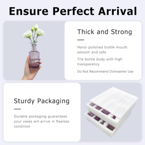 SUPMIND 16 Small Purple Glass Bud Vase, Flower Vase for Table Centerpieces - Image 6