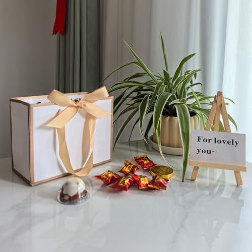 TKSBAG 100 Pack White and Gold Gift Bags with Bow Handles, 6.4×3.1×5.1 In Small Thank You Bags Bulk for Birthday, Weddings, Party Favors, Fathers' Day - Image 6