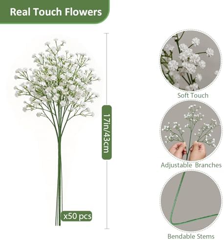 50 Pcs Baby Breath Artificial Flowers, Fake Babys Breath Gypsophila Flowers Bulk, Realistic Artificial Flowers Bouquet Flores Artificiales para Decoracion for Wedding Party Home Decoration - Image 4