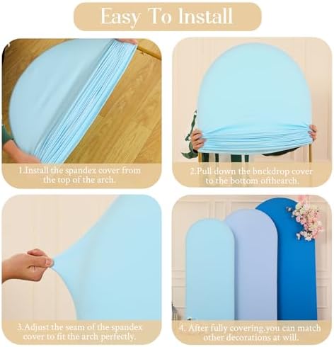 Blue Arch Backdrop Covers 6FT 5FT 4FT Baby Shower Wedding Photo Bridal Shower Birthday Party Arch Covers Stretchy Backdrop Set of 3 Spandex - Image 3