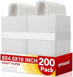 XPCARE White Paper Bags with Handles, 200Pcs 8x4.5x10In Kraft Paper Bag by XPCARE