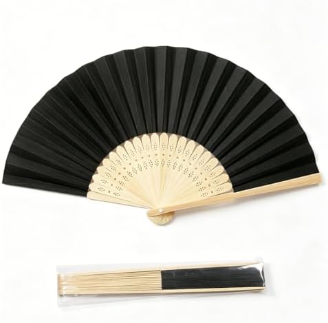 Paper Hand Fans, 8.3 Inch Foldable Handheld Fans for Wedding Favors, Party Decorations, Bridal Shower, Baby Shower, Summer Cooling, Decoration Fan(Black-50) by ffscafscn
