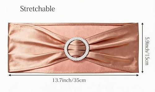 Spandex Rose Gold Chair Sashes 100 Pack Wedding Chair Bows Bands Buckles - Image 3