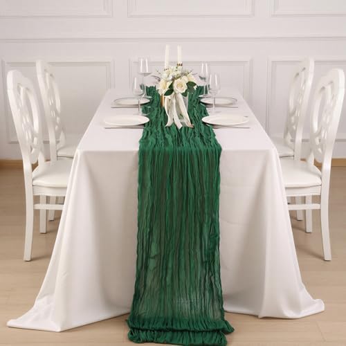 8 Pack Emerald Green Cheesecloth Table Runner 120 Inch Boho Wedding Decor - Image 4