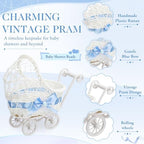 4 Pack Rattan Baby Carriage Baby Shower Table Centerpiece,Blue - Image 3