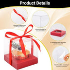 EUSOAR Cupcake Boxes, 3.5 Inch 100 Packs Muffins Gift Wrappers individual Cupcake Containers with Ribbon, Clear Dessert Pastry Holder Disposable Cookies Carrier for Wedding Party Favor Bakery-Red - Image 3