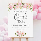 Printed Light Pink Birthday Celebration Welcome Sign, Personalized Blush Pink Birthday Party Decorative Sign, Customized Poster Board Canvas by BlissfulMelodyDesign