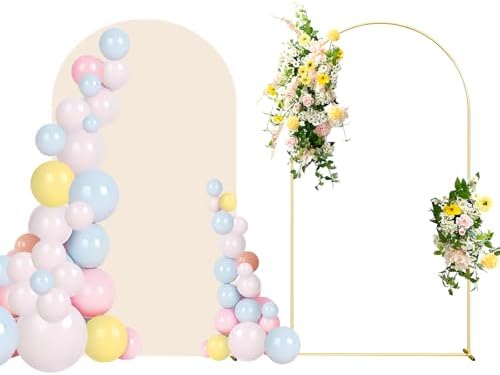 6.6 FT Arch Stand with Arch Stand Cover, Wedding Arch Backdrop Stand and Beige Arch Cover for Birthday Party Wedding Ceremony Bridal Baby Shower, BS01-5 by SPRITEDISPLAY