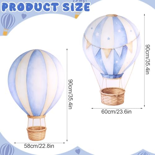 2 PCS Large Hot Air Balloon Baby Shower Decorations, Blue Hot Air Balloon Cardboard Theme Birthday Party Decor for Backdrop Yard Signs Standup Photo Booth Props - Image 2
