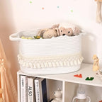 3 Pack Storage Basket for Shelves, Boho Cotton Rope Storage Bins with Heavy Tassel, Shelf Baskets Large Woven Baskets for Organizing, Cube Organizer Bins, Baby Laundry Basket for Clothes, Toys, Pets - Image 5