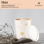 12oz Christmas Disposable Coffee Cups with Lids White Snowflake Winter Togo - Image 3