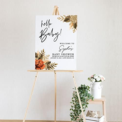 Andaz Press Custom Large Baby Shower Welcome Sign, 16" x 20", Burnt Orange Florals Arch Personalized Canvas Welcome Sign, Gender-Neutral Canvas Sign for Baby Sprinkle, Fall Baby Shower Decorations - Image 2