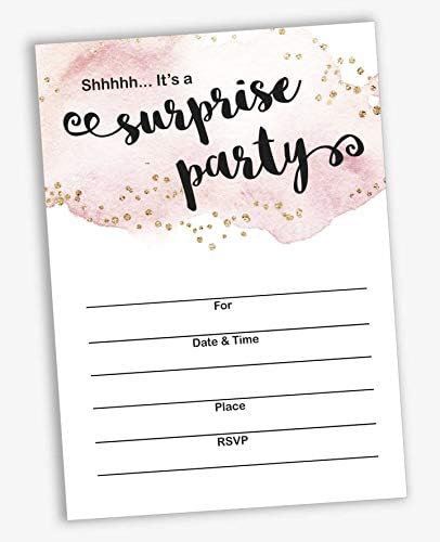 Pack of 30 Surprise Party Birthday Invitations with Envelopes, Blush Watercolor, Retirement Party, Bridal Shower, Baby Shower Fill in Style Invites - Image 2