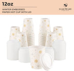 12oz Christmas Disposable Coffee Cups with Lids White Snowflake Winter Togo - Image 2