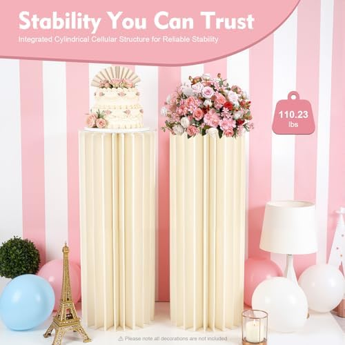 2PCS Cylinder Pedestal Stands Party Table Cake Pedestal Stand for Parties Columns and Pillars Display for Parties Wedding Birthday Baby Shower Christmas Decorations Foldable Cardboard - Image 4