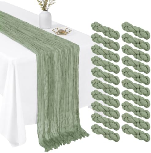 20 Pack Sage Green 17 x 108 Inch Cheesecloth Table Runner - Boho Gauze Sheer Fabric for Wedding Baby Shower Party Home Decor by Unknown
