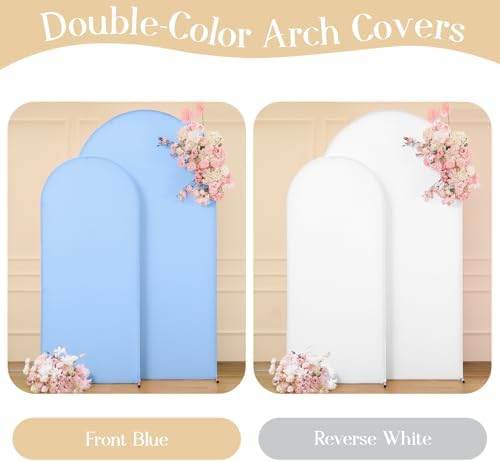 Blue White Arch Backdrop Cover Set of 2 Blue Arch Covers 7.2 and 6ft Arch Covers Stretchy Backdrop - Image 2