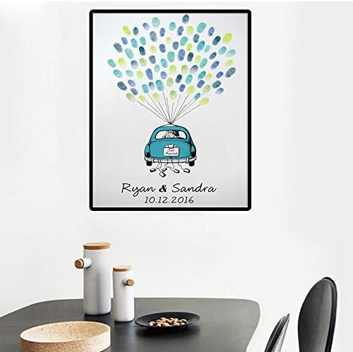 Fingerprint Guest Book for Wedding Decorations Personalized Wedding Car with Balloons DIY Thumbprint Sign in Book for Guests with Ink Pad -60x80cm - Image 4
