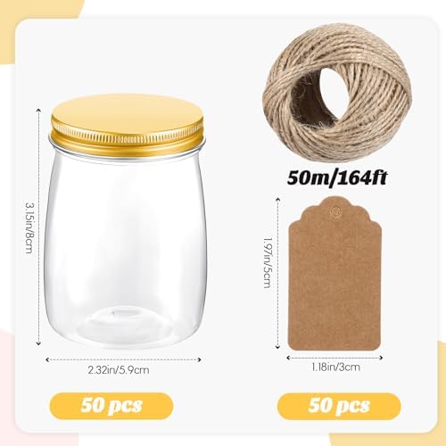 Nitial 50 Pack 5 oz Plastic Jars with Lids Gift, Gold, Aluminum Lid - Image 2