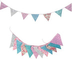 Zwiebeco 32Ft Pink Blue Purple Floral Fabric Bunting Triangle Flag Cotton Flower Pennant Banner Decoration for Birthday Wedding Engagement Baby Shower Tea Party Spring Rustic Village Home Garden Décor by Zwiebeco
