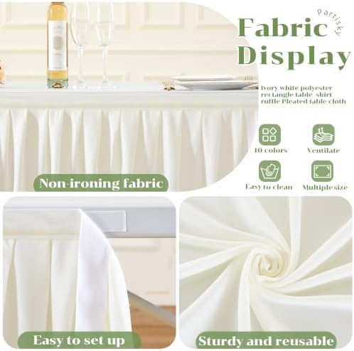 PARTISKY Light Ivory Pleated Ruffle Table Cloth for Wedding Baby Shower Display Table,Wrinkle Resistant Polyester Table Skirt for Rectangle Tables 17ft - Image 6