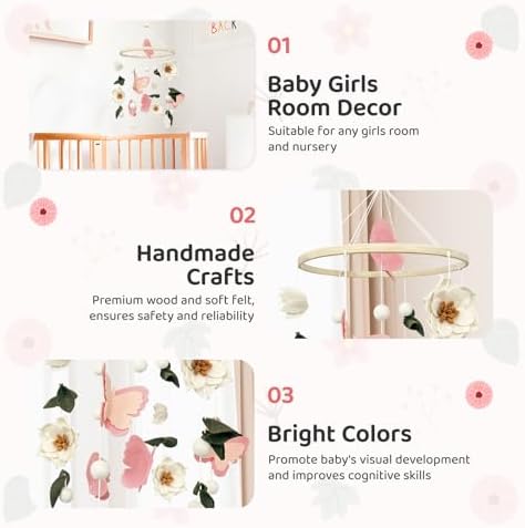 Baby Mobile for Crib Flowers and Butterflies Crib Mobile - Image 5