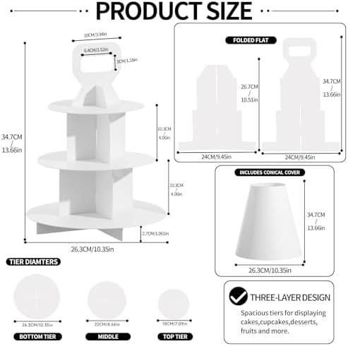 3-Tier Cupcake Stand, 10 Set Cardboard Cupcake Tower with Paper Cover, Dessert Cup Cake Stand Tower for Birthday Wedding Party Decoration,Afternoon Tea Stand, Cupcake Tier Stand - Image 2
